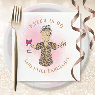 Serviette En Papier 90 ans et Fabuleux Ethnique Or Rose Anniversaire F