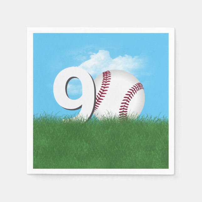 Serviette En Papier 90e Anniversaire Baseball En Herbe Verte (Devant)
