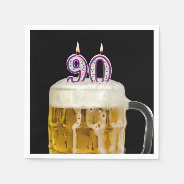 Serviette En Papier 90e anniversaire Bière sur noir (Devant)