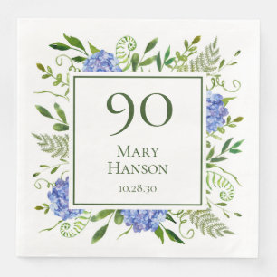Serviette En Papier 90e anniversaire Blue Hydrangeas