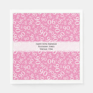 Serviette En Papier 90e anniversaire Cool Numéro Motif rose/blanc