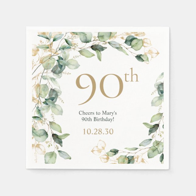 Serviette En Papier 90e anniversaire Eucalyptus (Devant)