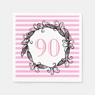 Serviette En Papier 90e anniversaire femme rose blanc noir Tourbillonn