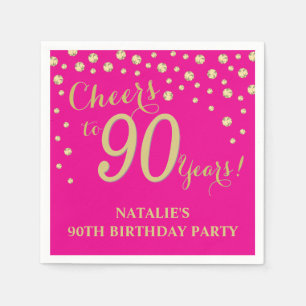 Serviette En Papier 90e anniversaire fête Hot rose et Gold Diamond