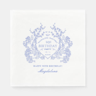 Serviette En Papier 90e anniversaire Français Blue Floral Crest Custom