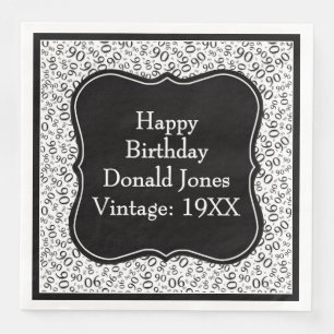 Serviette En Papier 90e anniversaire Noir/Blanc Numéro Motif P