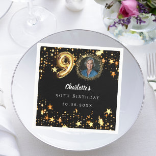 Serviette En Papier 90e anniversaire noir étoiles d'or photo
