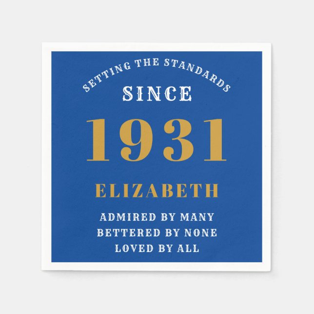 Serviette En Papier 90e Anniversaire Normes Né 1931 Blue Gold (Devant)