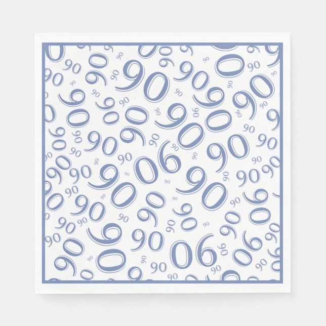 Serviette En Papier 90e anniversaire Numéro de fête Motif Bleu/Blanc (Devant)