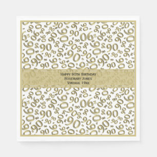 Serviette En Papier 90e anniversaire Numéro de fête Motif Or et blanc