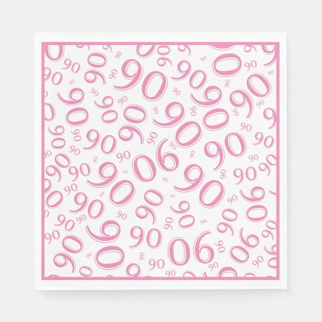 Serviette En Papier 90e anniversaire Numéro de fête Motif rose/blanc (Devant)