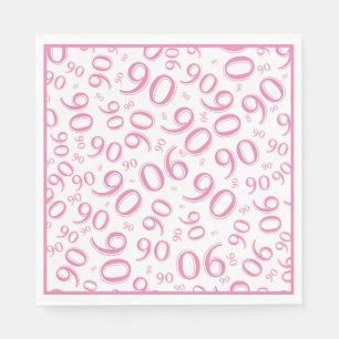Serviette En Papier 90e anniversaire Numéro de fête Motif rose et blan