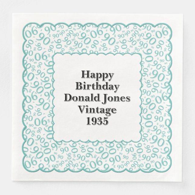 Serviette En Papier 90e anniversaire Numéro Motif Scallops Turquoise/b (Devant)