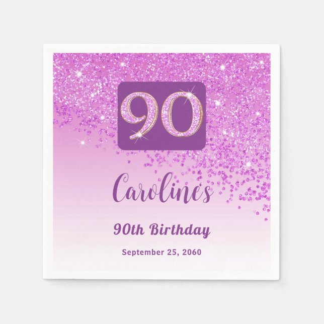 Serviette En Papier 90e anniversaire Pretty Pink Parties scintillant s (Devant)