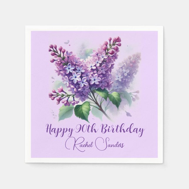 Serviette En Papier 90e anniversaire Purple Lilac Fleurs Printemps (Devant)