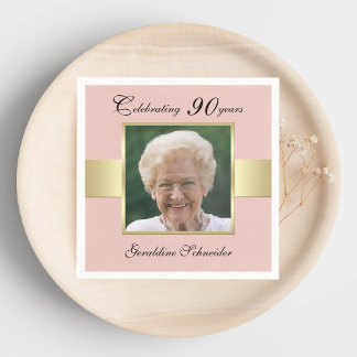 Serviette En Papier 90e anniversaire Rose de fête Gold Photo