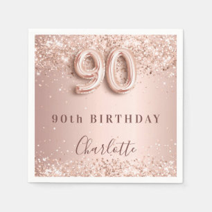 Serviette En Papier 90e anniversaire rose or blush nom de parties scin