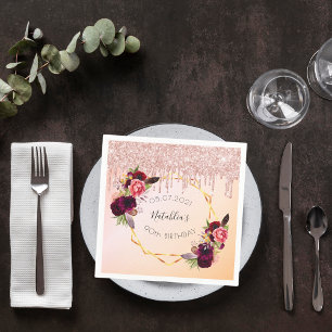 Serviette En Papier 90e anniversaire rose or rose parties scintillant