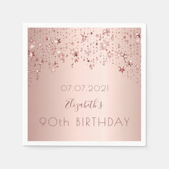 Serviette En Papier 90e anniversaire rose rose or stars (Devant)