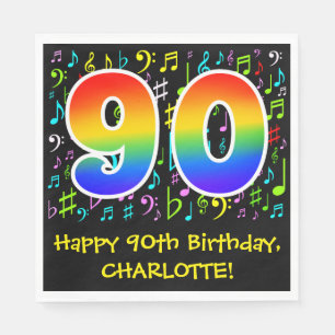 Serviette En Papier 90e anniversaire - Symboles de musique colorée, A