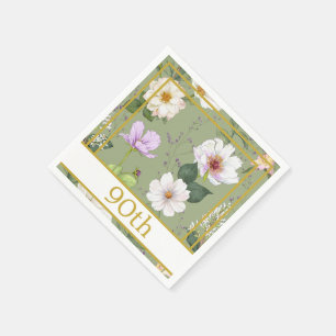 Serviette En Papier 90E Vert Or Floral Élégant Papier Moderne Napkin