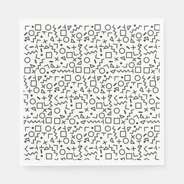 Serviette En Papier 90's Noir & Blanc Retro Shapes Motif (Devant)