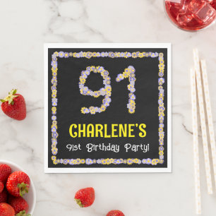 Serviette En Papier 91e anniversaire : Floral Flowers Numéro, Nom pers