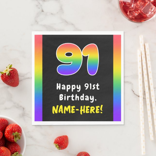 Serviette En Papier 91e anniversaire : Rainbow Spectrum # 91, Nom pers (En situation)