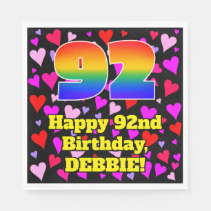 Serviette En Papier 92e anniversaire : Amour Hearts Motif, Arc-en-ciel