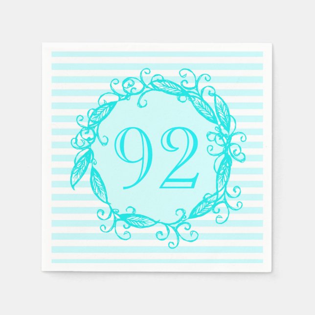 Serviette En Papier 92e anniversaire Aqua Blanc bleu Tourbillonnant fé (Devant)