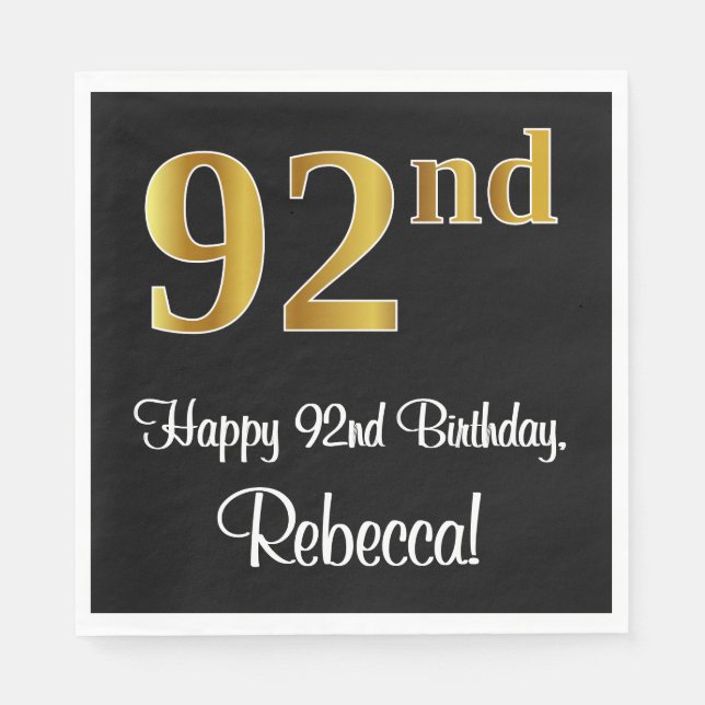 Serviette En Papier 92e anniversaire ~ Elégant Luxueux Faux Gold Look  (Devant)