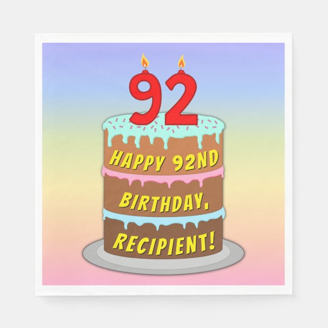 Serviette En Papier 92e anniversaire : Fun Cake and Candles + Nom pers (Devant)
