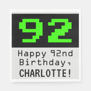 Serviette En Papier 92e anniversaire - Nerdy / Geeky Style "92" & Nom