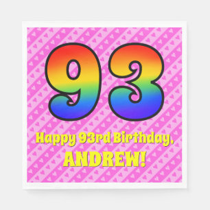 Serviette En Papier 93e anniversaire : Pink Stripes & Hearts, Arc-en-c