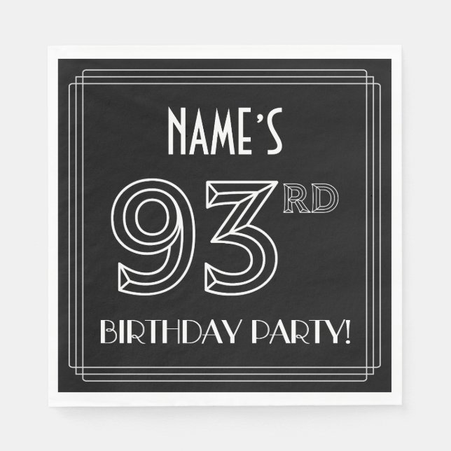Serviette En Papier 93e fête d'anniversaire : Style Art Déco + Nom per (Devant)