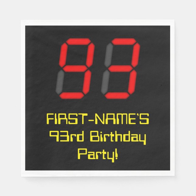 Serviette En Papier 93ème anniversaire : Rouge Digital Clock Style "93 (Devant)