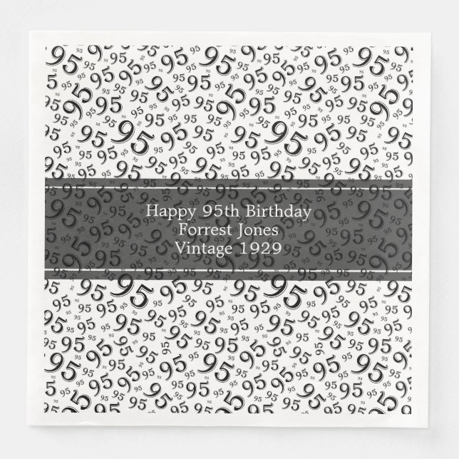 Serviette En Papier 95e anniversaire Cool numéro Motif noir/blanc (Devant)