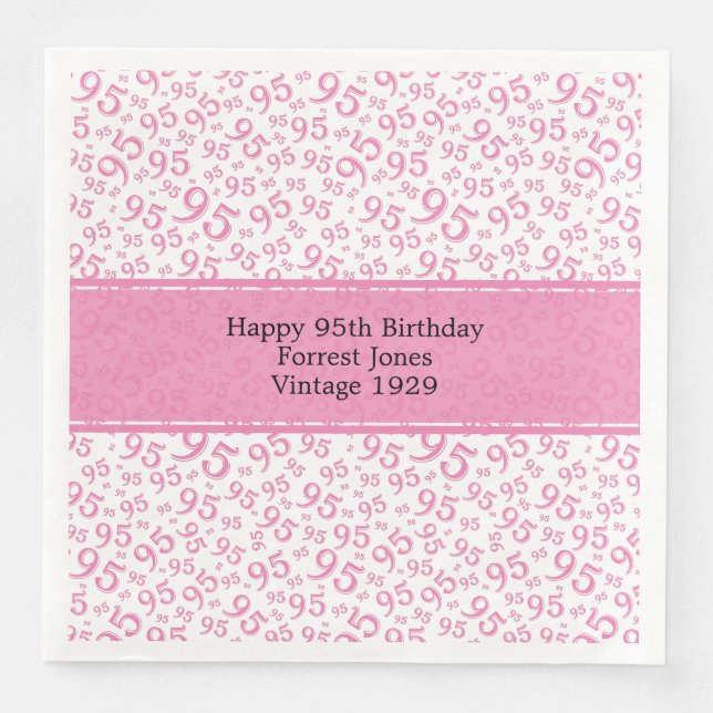 Serviette En Papier 95e anniversaire Cool Numéro Motif rose/blanc (Devant)