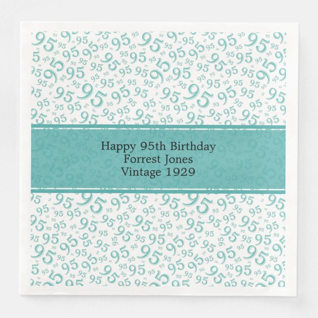 Serviette En Papier 95e anniversaire Cool Numéro Motif Turquoise/blanc (Devant)
