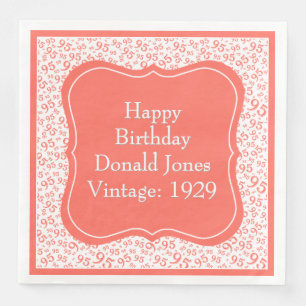 Serviette En Papier 95e anniversaire Coral/Blanc Motif du numéro de su