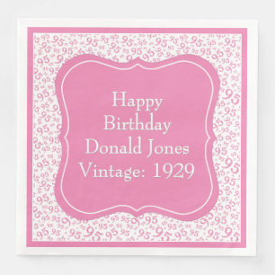 Serviette En Papier 95e anniversaire Motif du numéro de support rose/b