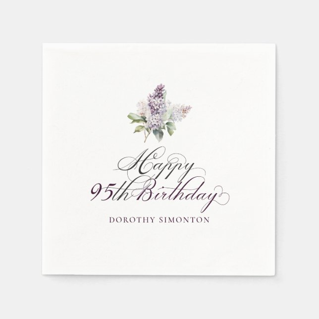Serviette En Papier 95e anniversaire Purple Lilac Spring Flower Cockta (Devant)