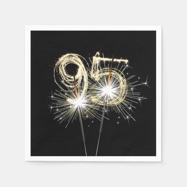 Serviette En Papier 95e anniversaire Sparklers de fête sur noir (Devant)