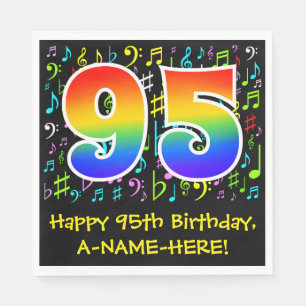 Serviette En Papier 95e anniversaire - Symboles de musique colorée, Ar