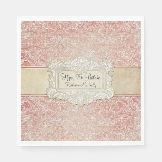 Serviette En Papier 95e fête d'anniversaire Régence de dentelle Vintag (Devant)