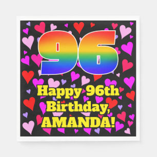 Serviette En Papier 96e anniversaire : Amour Hearts Motif, Arc-en-ciel