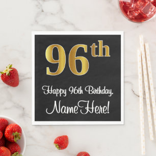 Serviette En Papier 96e anniversaire ~ Elégant Luxueux Faux Gold Look 