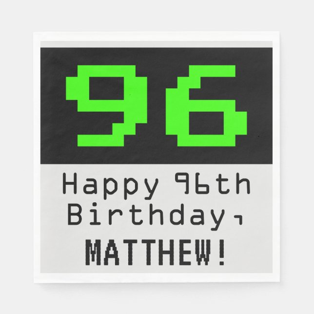 Serviette En Papier 96e anniversaire - Nerdy / Geeky Style "96" & Nom (Devant)