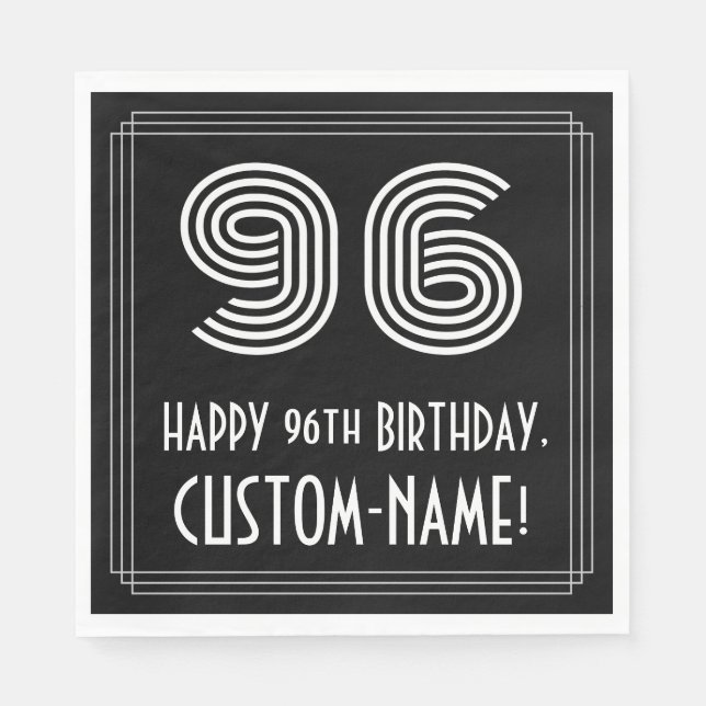 Serviette En Papier 96ème anniversaire : Art Déco Inspiré Look "96" +  (Devant)