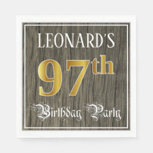 Serviette En Papier 97e fête d'anniversaire — Faux Gold & Faux Wood